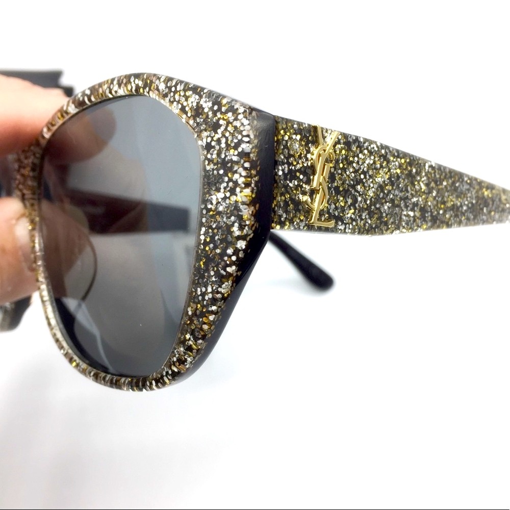 YSL Saint Laurent Sunglasses Silver Gold Sparkle Sunglasses - Picture 7 of 8